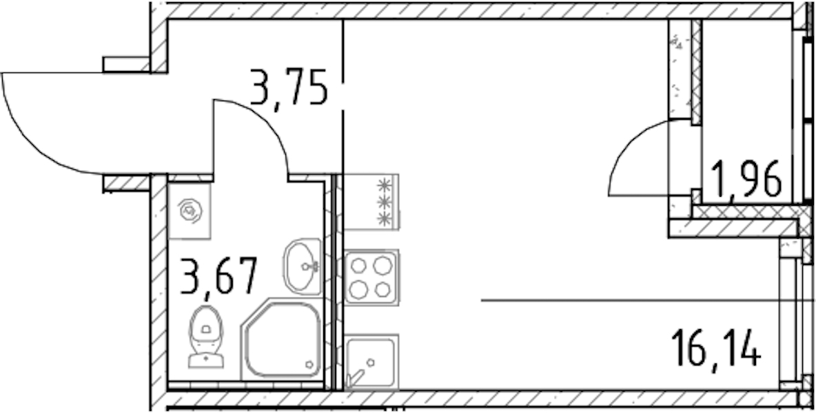 Квартира студия 23.56 м², 19/23 эт., ЖК «Город Первых»